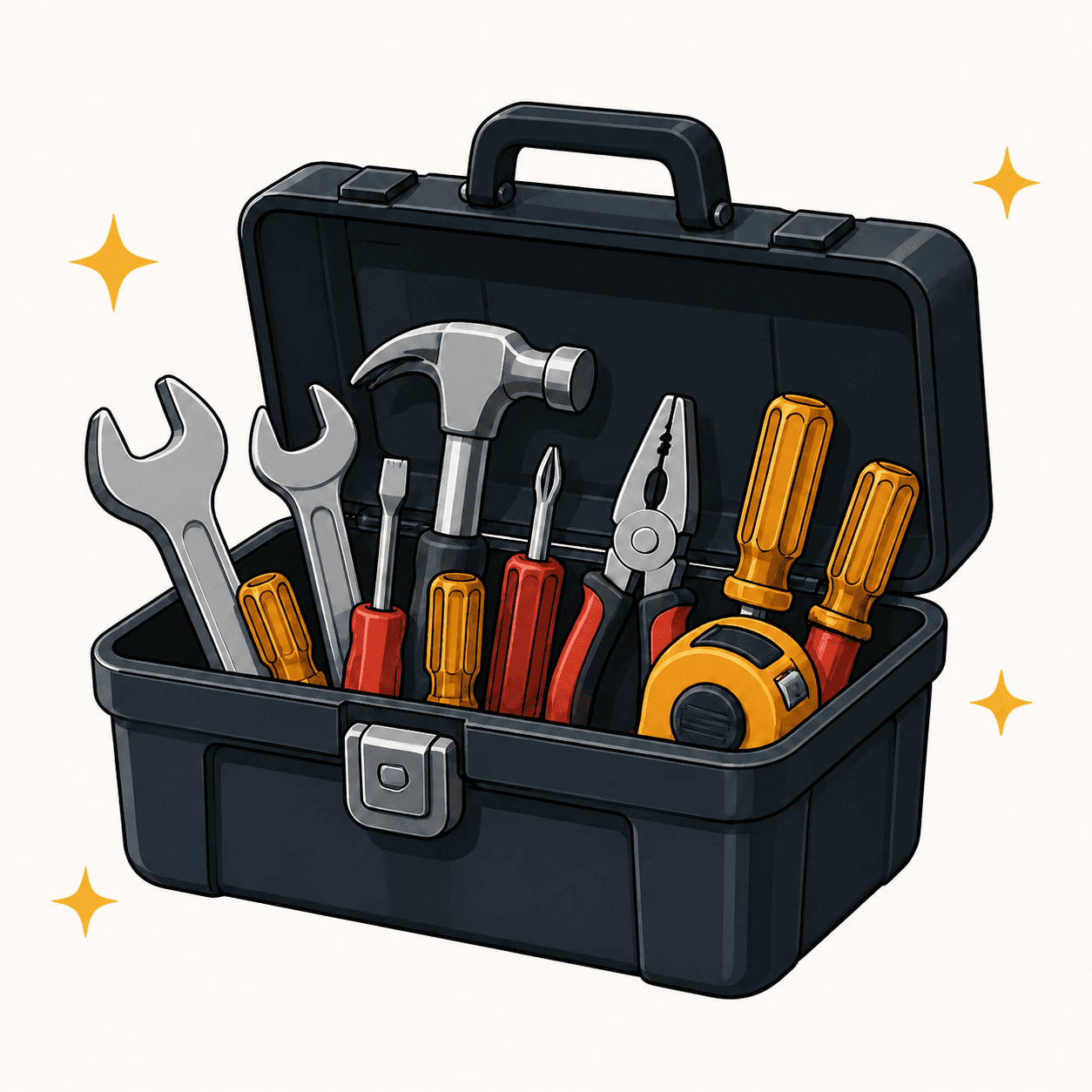 工具が入った開いた工具箱のイラスト